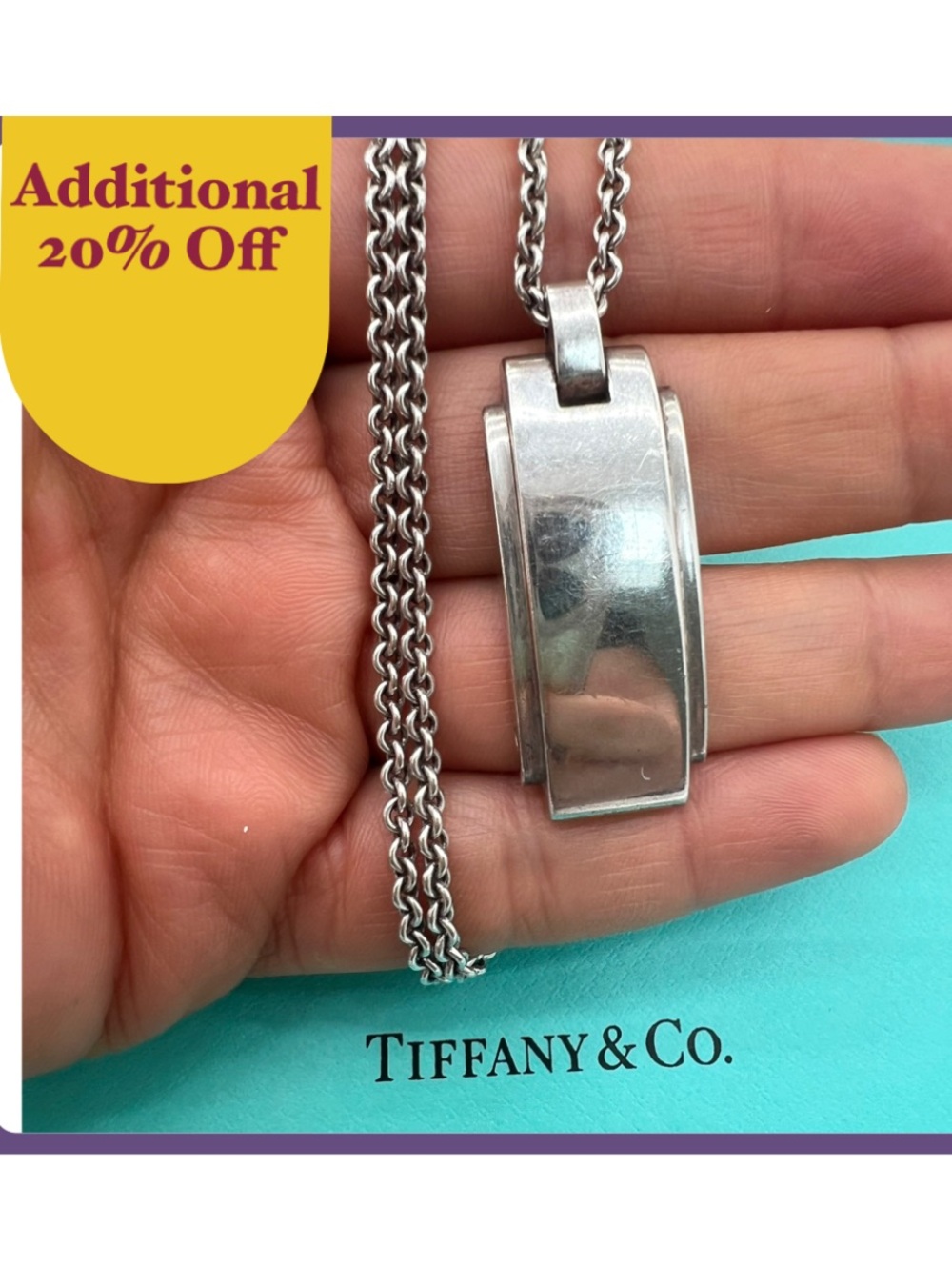 🔴Authentic TIFFANY & CO Sterling Silver Rectangular Large Pendant Necklace🔴